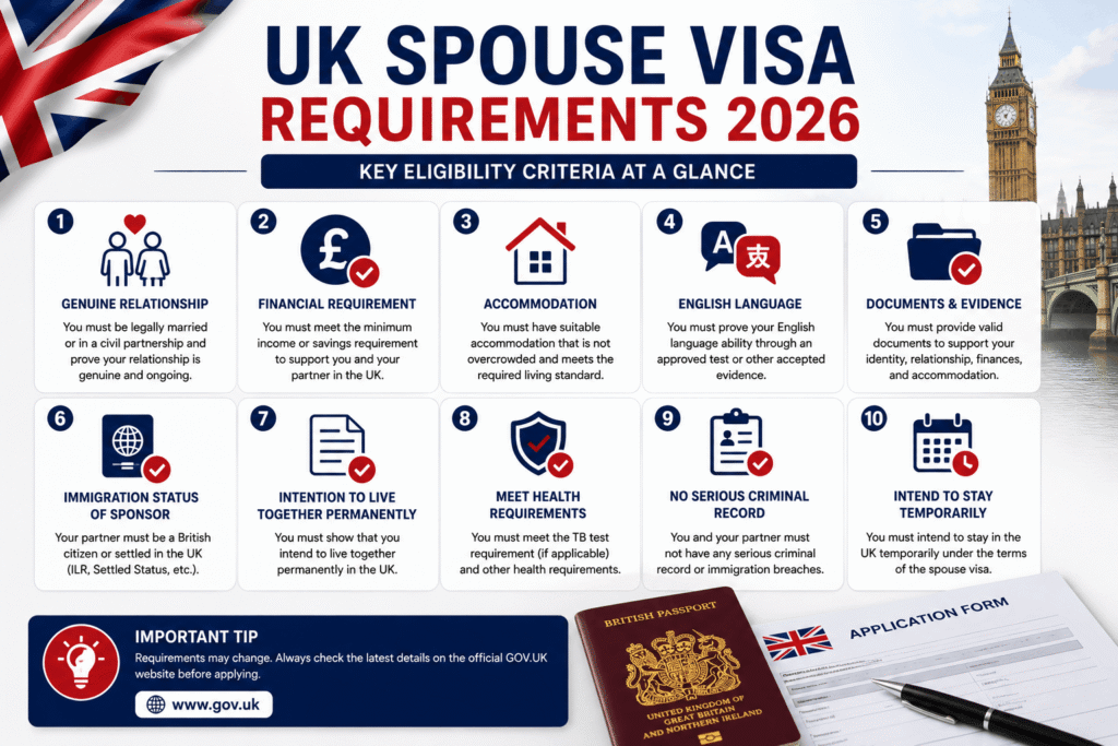 UK Spouse Visa Eligibility Requirements Including Financial Relationship and English Language Criteria
